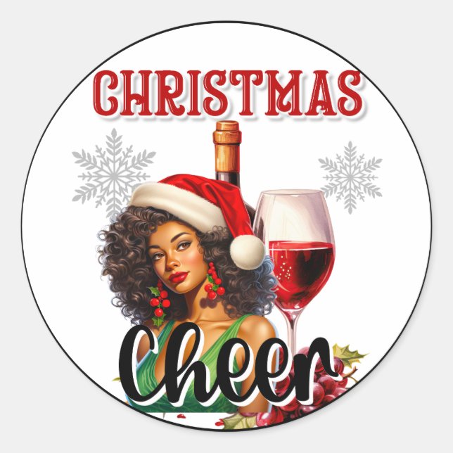 Retro Christmas Cheers Pinup Classic Round Sticker (Front)