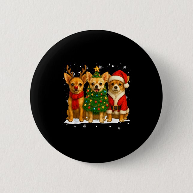 Retro Christmas Chihuahua Santa Reindeer Dog Lover 6 Cm Round Badge (Front)