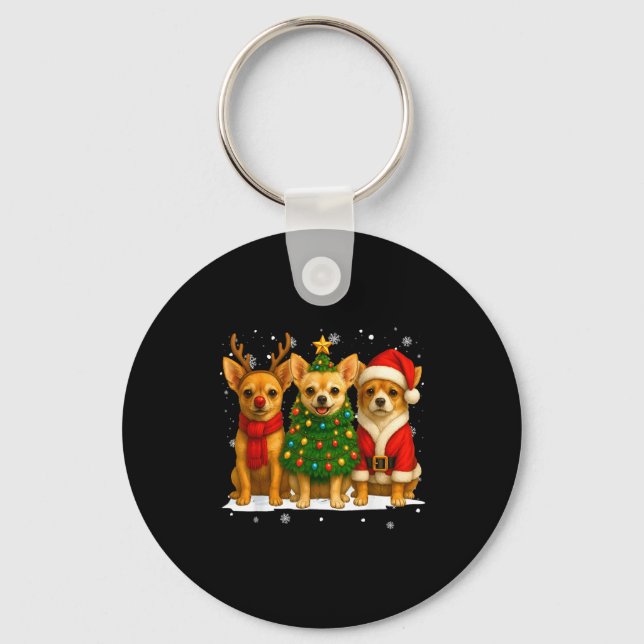 Retro Christmas Chihuahua Santa Reindeer Dog Lover Key Ring (Front)
