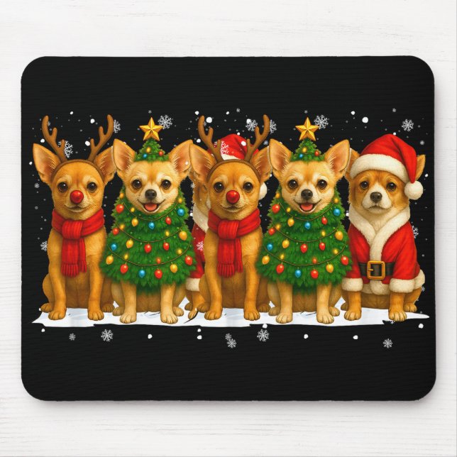 Retro Christmas Chihuahua Santa Reindeer Dog Lover Mouse Mat (Front)