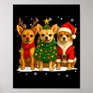 Retro Christmas Chihuahua Santa Reindeer Dog Lover Poster