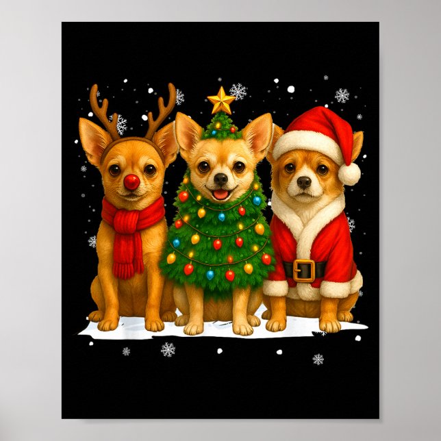 Retro Christmas Chihuahua Santa Reindeer Dog Lover Poster (Front)