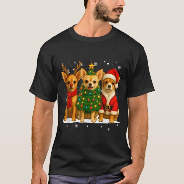 Retro Christmas Chihuahua Santa Reindeer Dog Lover T-Shirt (Front)