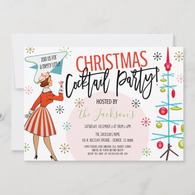 Retro Christmas Cocktail Party Invitation (Front)