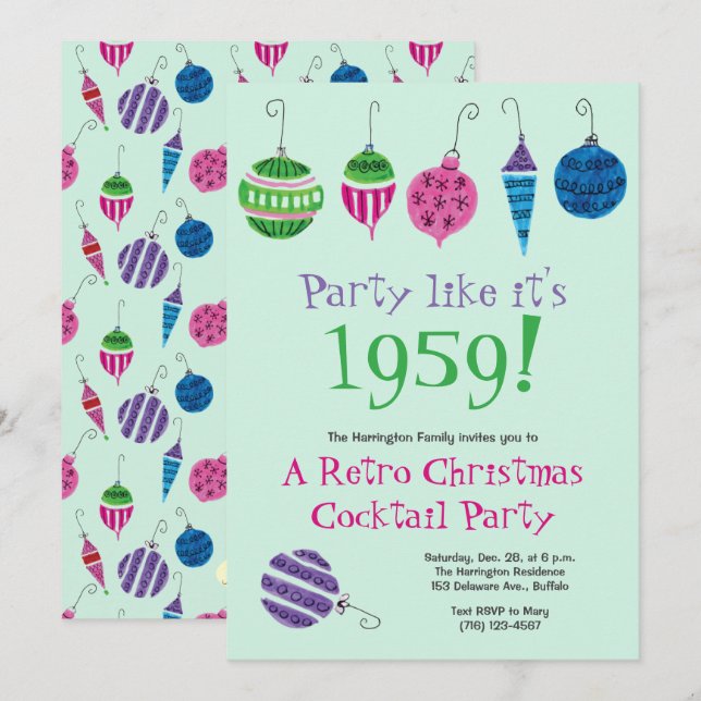 Retro Christmas Cocktail Party Vintage Holiday Invitation (Front/Back)