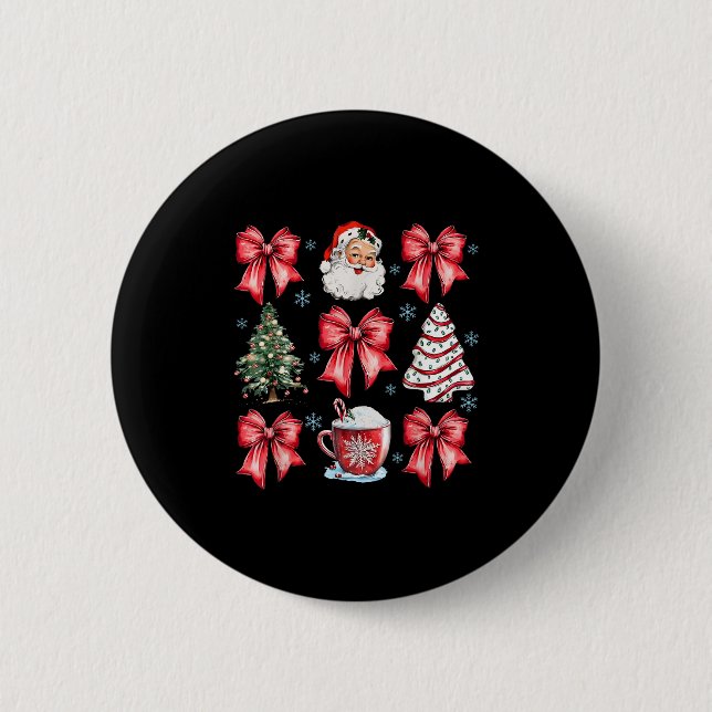 Retro Christmas Coquette Bow Santa Coffee Cake Hol 6 Cm Round Badge (Front)