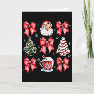 Retro Christmas Coquette Bow Santa Coffee Cake Hol Card