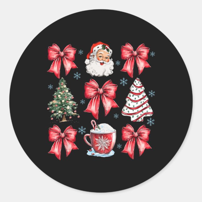 Retro Christmas Coquette Bow Santa Coffee Cake Hol Classic Round Sticker (Front)