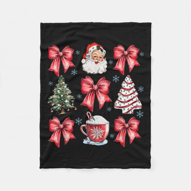 Retro Christmas Coquette Bow Santa Coffee Cake Hol Fleece Blanket (Front)