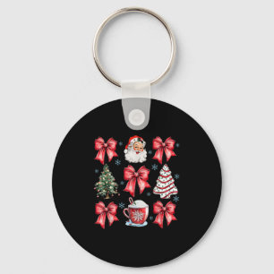 Retro Christmas Coquette Bow Santa Coffee Cake Hol Key Ring