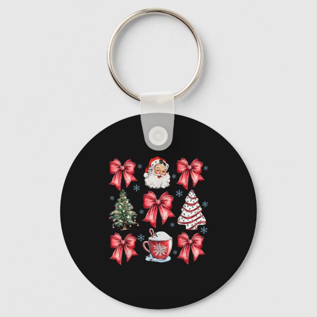 Retro Christmas Coquette Bow Santa Coffee Cake Hol Key Ring (Front)