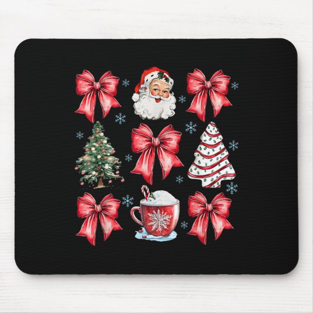 Retro Christmas Coquette Bow Santa Coffee Cake Hol Mouse Mat (Front)