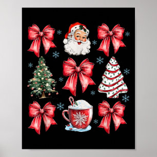 Retro Christmas Coquette Bow Santa Coffee Cake Hol Poster