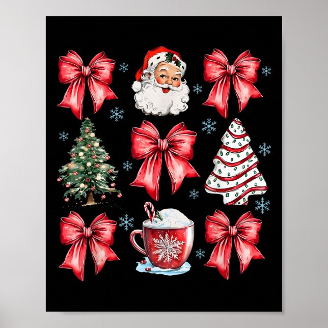 Retro Christmas Coquette Bow Santa Coffee Cake Hol Poster (Front)
