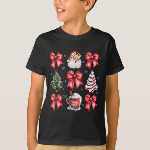 Retro Christmas Coquette Bow Santa Coffee Cake Hol T-Shirt