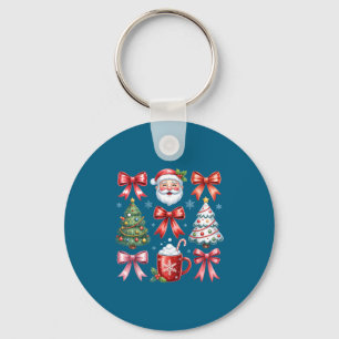 Retro Christmas Coquette Bow Santa Faith Design Key Ring