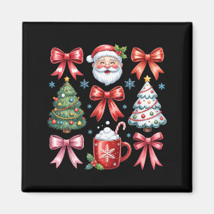 Retro Christmas Coquette Bow Santa Scripture Desig Magnet