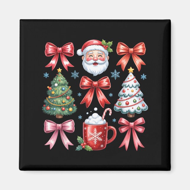 Retro Christmas Coquette Bow Santa Scripture Desig Magnet (Front)