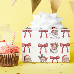 Retro Christmas Coquette Bow Vintage Santa Cute  Wrapping Paper