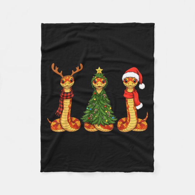 Retro Christmas Corn Snake Santa Reindeer  Fleece Blanket (Front)