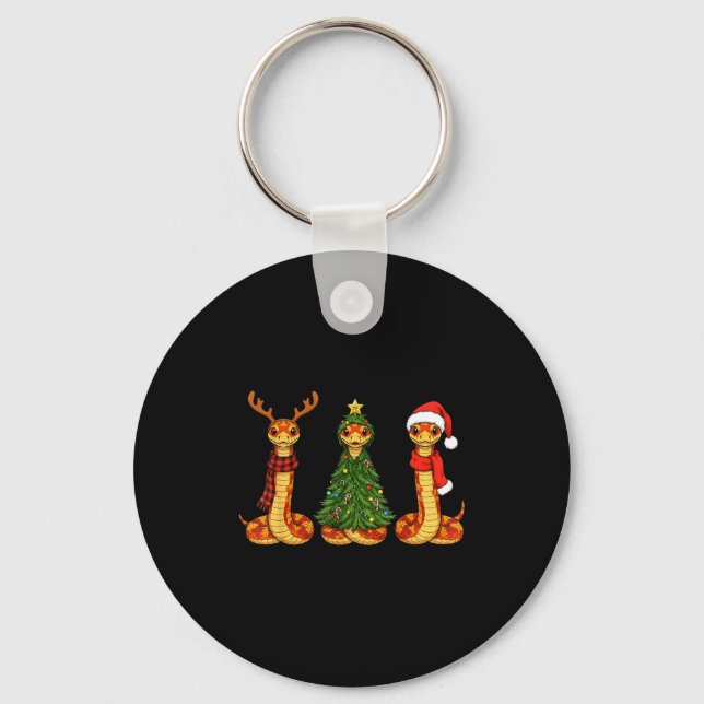 Retro Christmas Corn Snake Santa Reindeer  Key Ring (Front)