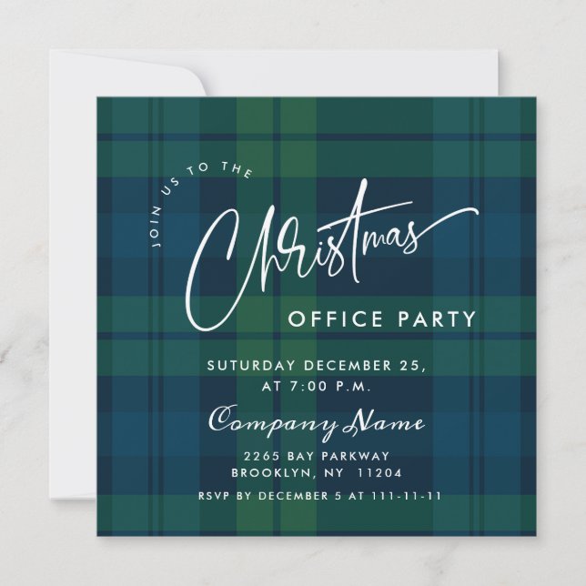 Retro Christmas Corporate Plaid Holiday Party Invitation (Front)