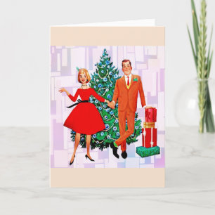 RETRO CHRISTMAS COUPLE ART GREETING CARD