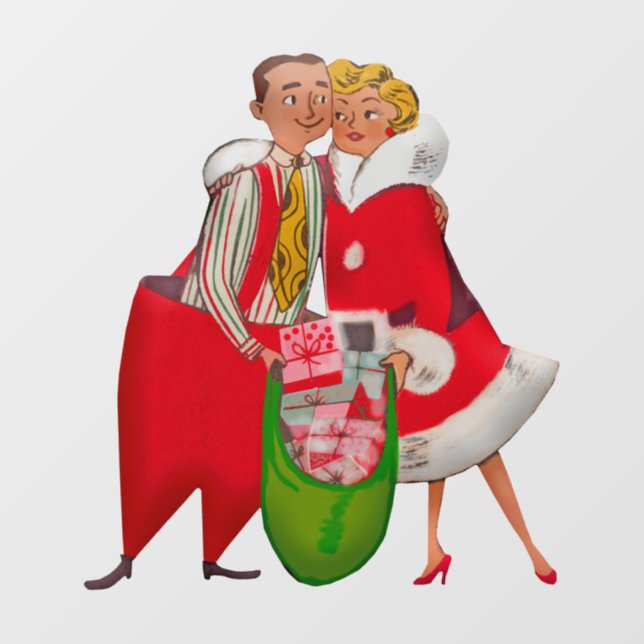 RETRO CHRISTMAS COUPLE WINDOW CLING (Sheet)