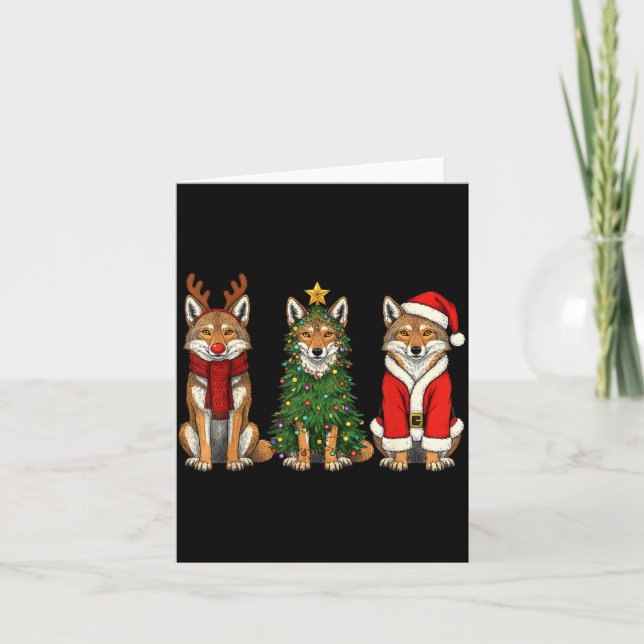 Retro Christmas Coyote Santa Reindeer  Card (Front)