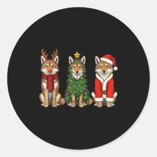 Retro Christmas Coyote Santa Reindeer  Classic Round Sticker