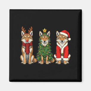 Retro Christmas Coyote Santa Reindeer Magnet