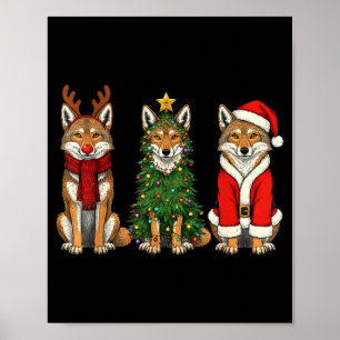 Retro Christmas Coyote Santa Reindeer  Poster