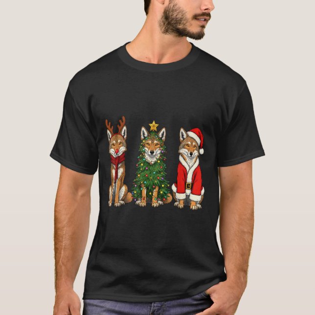 Retro Christmas Coyote Santa Reindeer  T-Shirt (Front)