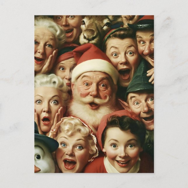 Retro Christmas Crowd with Santa Claus Postcard (Front)