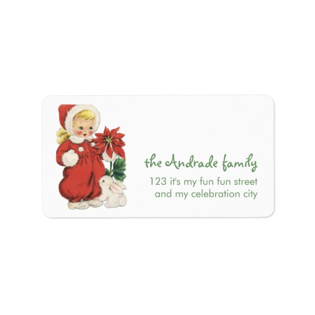 Retro Christmas Cute Blonde Girl Red Poinsettia Label (Front)