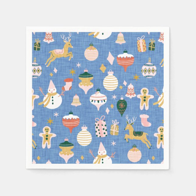 Retro Christmas cute ornaments blue Napkin (Front)