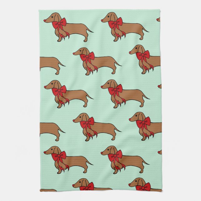 Retro Christmas Dachshund Kitchen Towel Gift (Vertical)