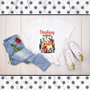 Retro Christmas Dashing Through the Merlot Pinup T-Shirt