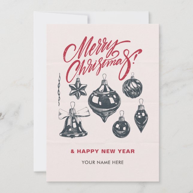 Retro christmas decor balls holiday card (Front)