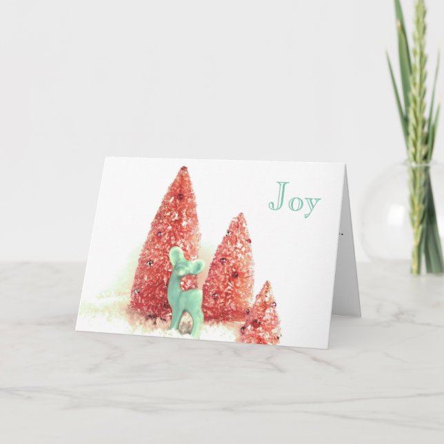 Retro Christmas Deer Joy Holiday Card (Front)