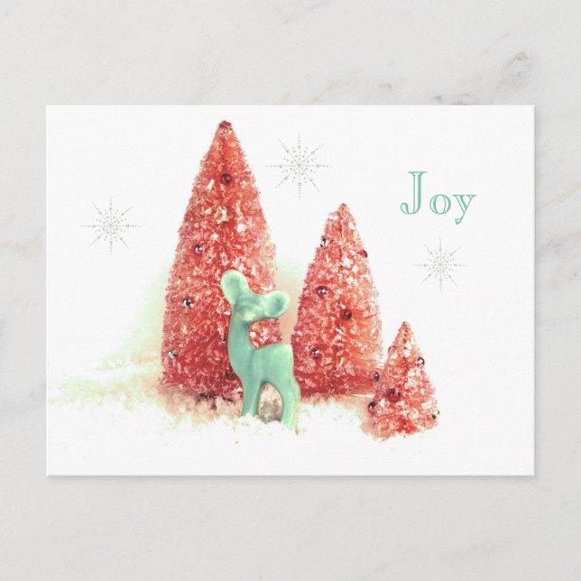 Retro Christmas Deer Joy with Snowflakes Holiday Postcard (Front)