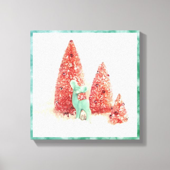 Retro Christmas Deer with Aqua Frame Canvas Print (Front)