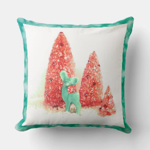 Retro Christmas Deer with Aqua Frame Cushion