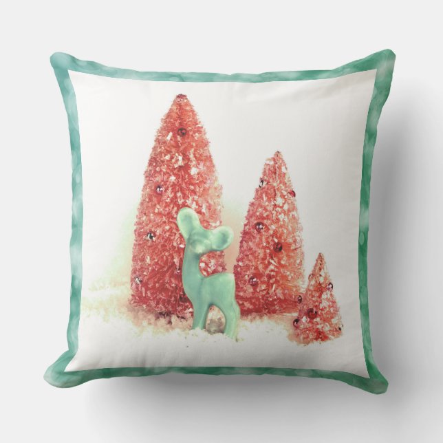 Retro Christmas Deer with Aqua Frame Cushion (Front)