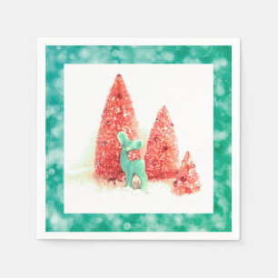Retro Christmas Deer with Aqua Frame Napkin