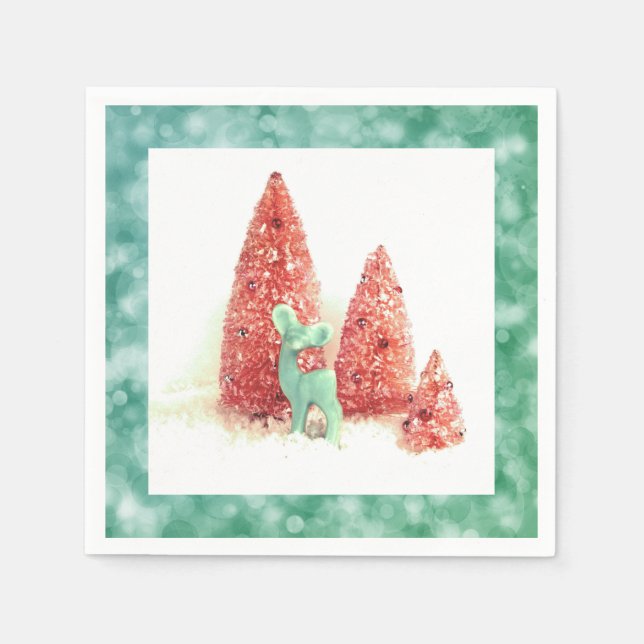 Retro Christmas Deer with Aqua Frame Napkin (Front)