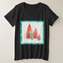 Retro Christmas Deer with Aqua Frame Plus Size T-S