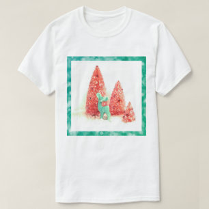Retro Christmas Deer with Aqua Frame T-Shirt