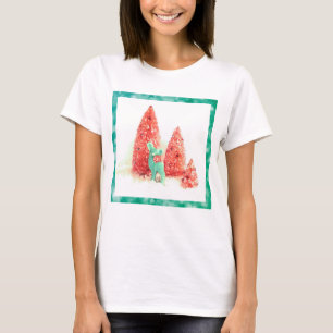 Retro Christmas Deer with Aqua Frame T-Shirt