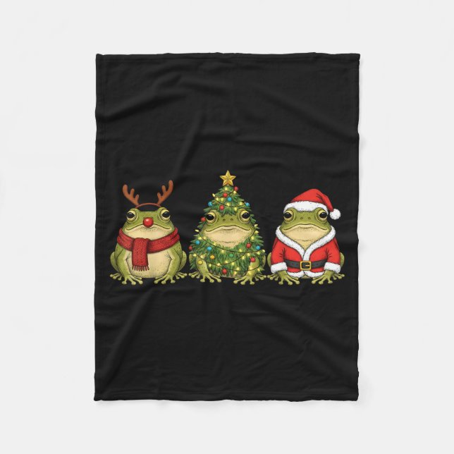 Retro Christmas Desert Rain Frog Santa Reindeer  Fleece Blanket (Front)
